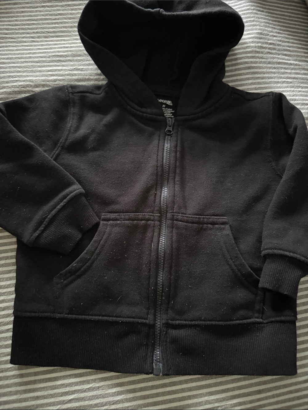 Kids Black Hooded Zip-Up Sweatshirt